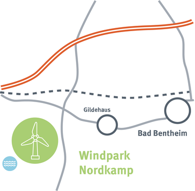 Karte mit Fläche des geplanten Windparks am Nordkamp