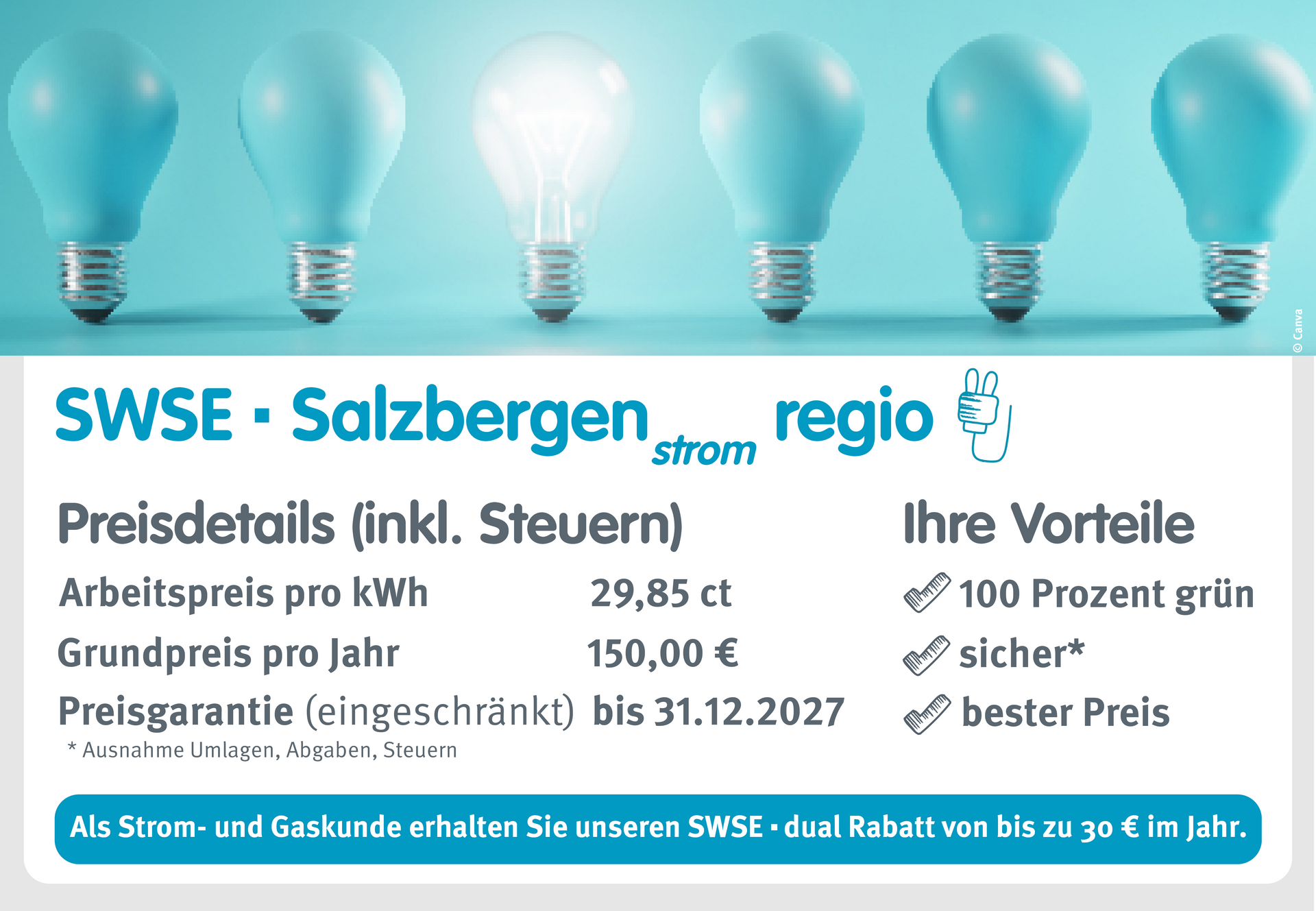 Glühbirnen mit Tarifdetails Strom Salzbergen
