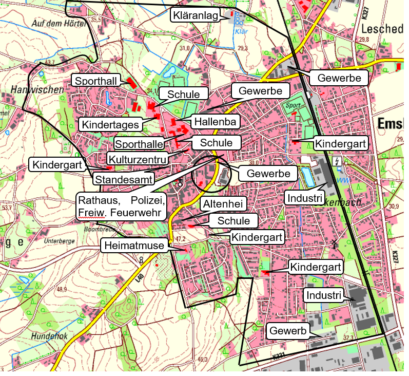 Karte Quartier 1 Emsbüren Zentrum