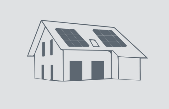 Skizze von einem Haus mit Photovoltaikanlage auf dem Dach